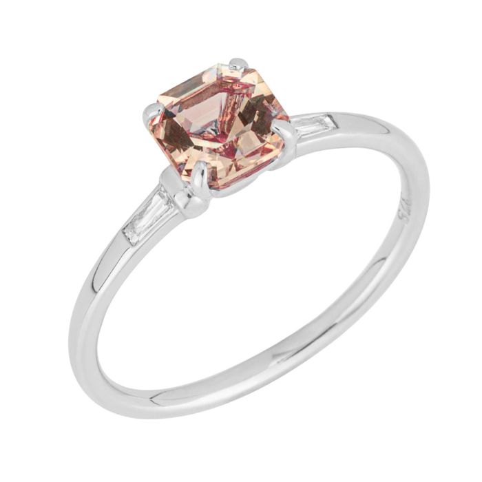 9ct Gold Asscher Cut Morganite & Diamond Ring