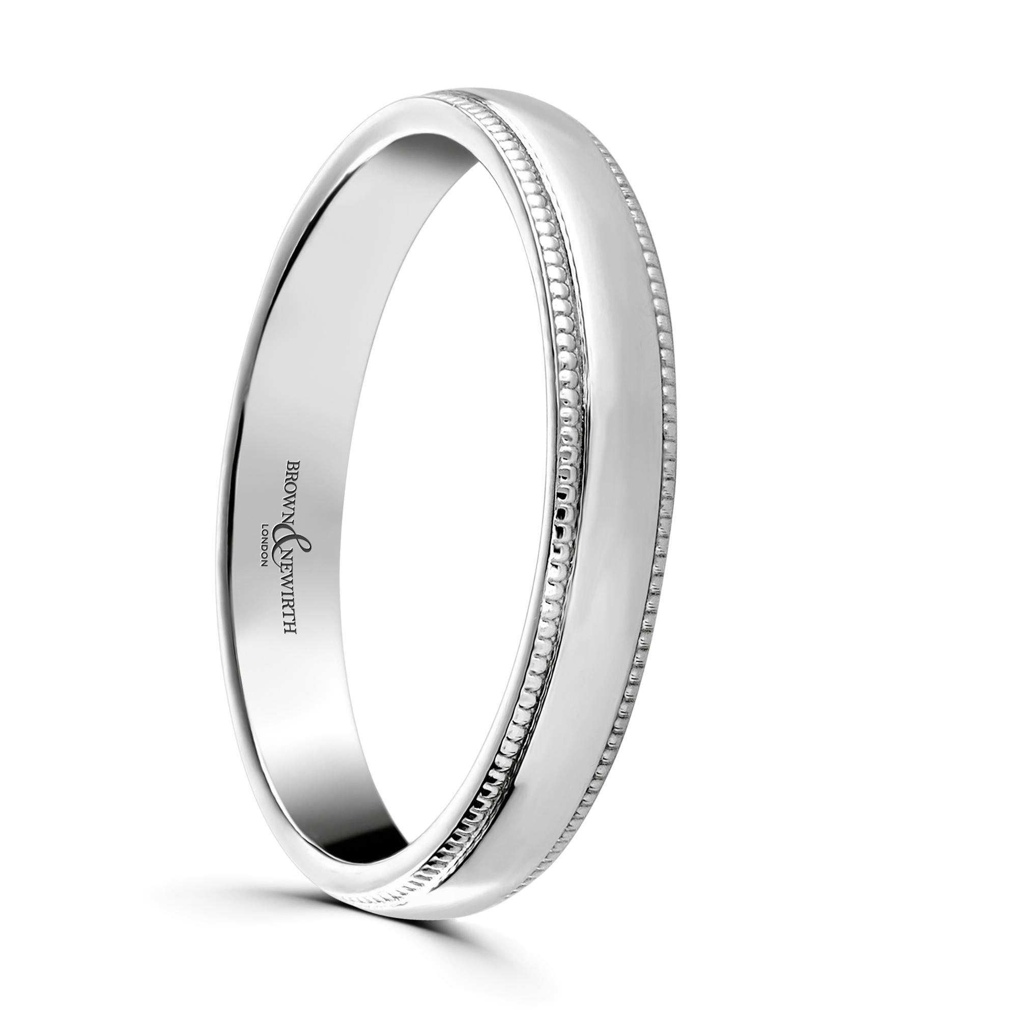 Platinum 3mm Millegrain Edged Court Wedding Band