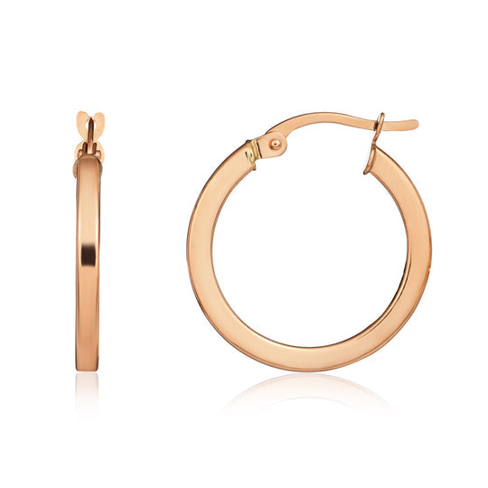 9ct rose gold 2mm Square Tube Round Hoop Earrings