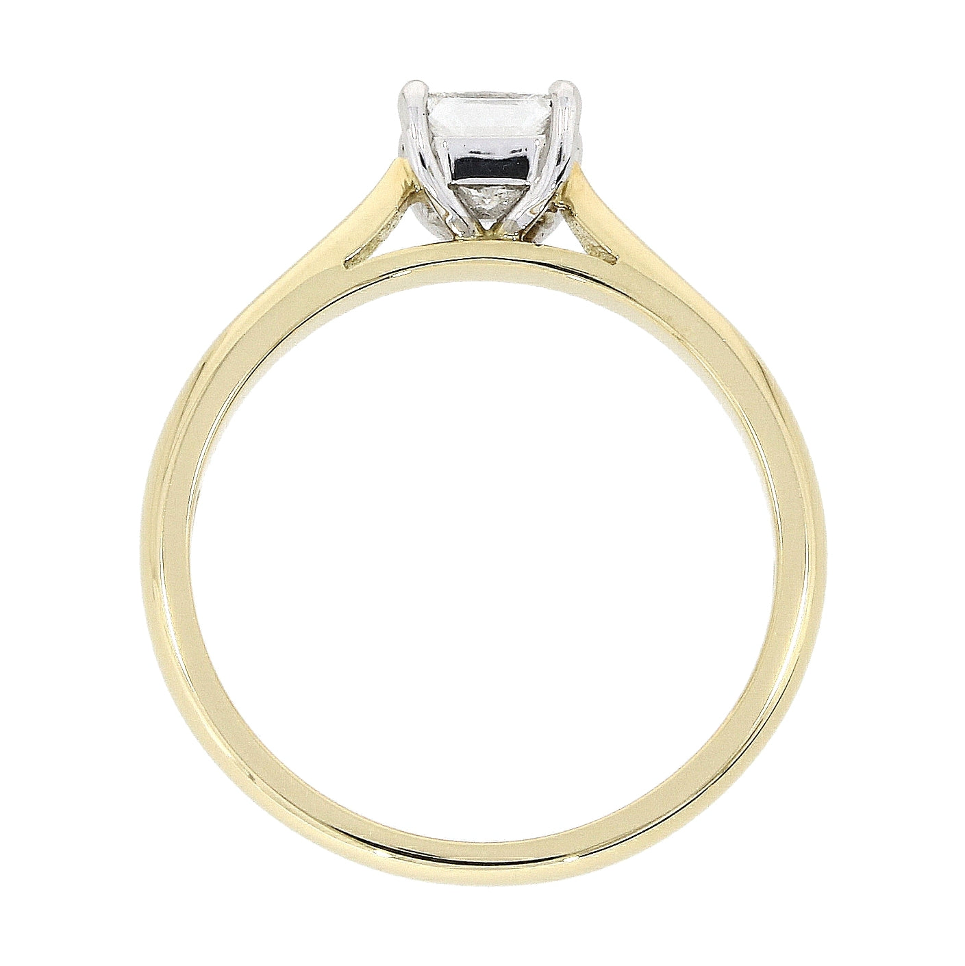 18ct Yellow gold and platinum solitaire princess cut 4-claw diamond ring