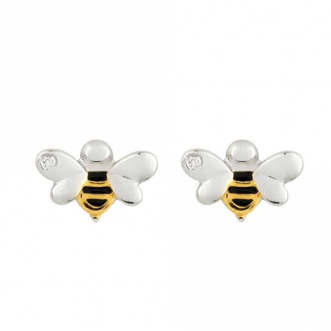 Silver Stud Earring with Gold Plating and black enamel Bee