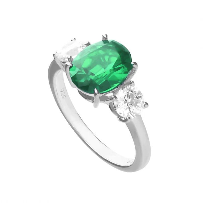 Silv grn zirconia ovl trilogy ring