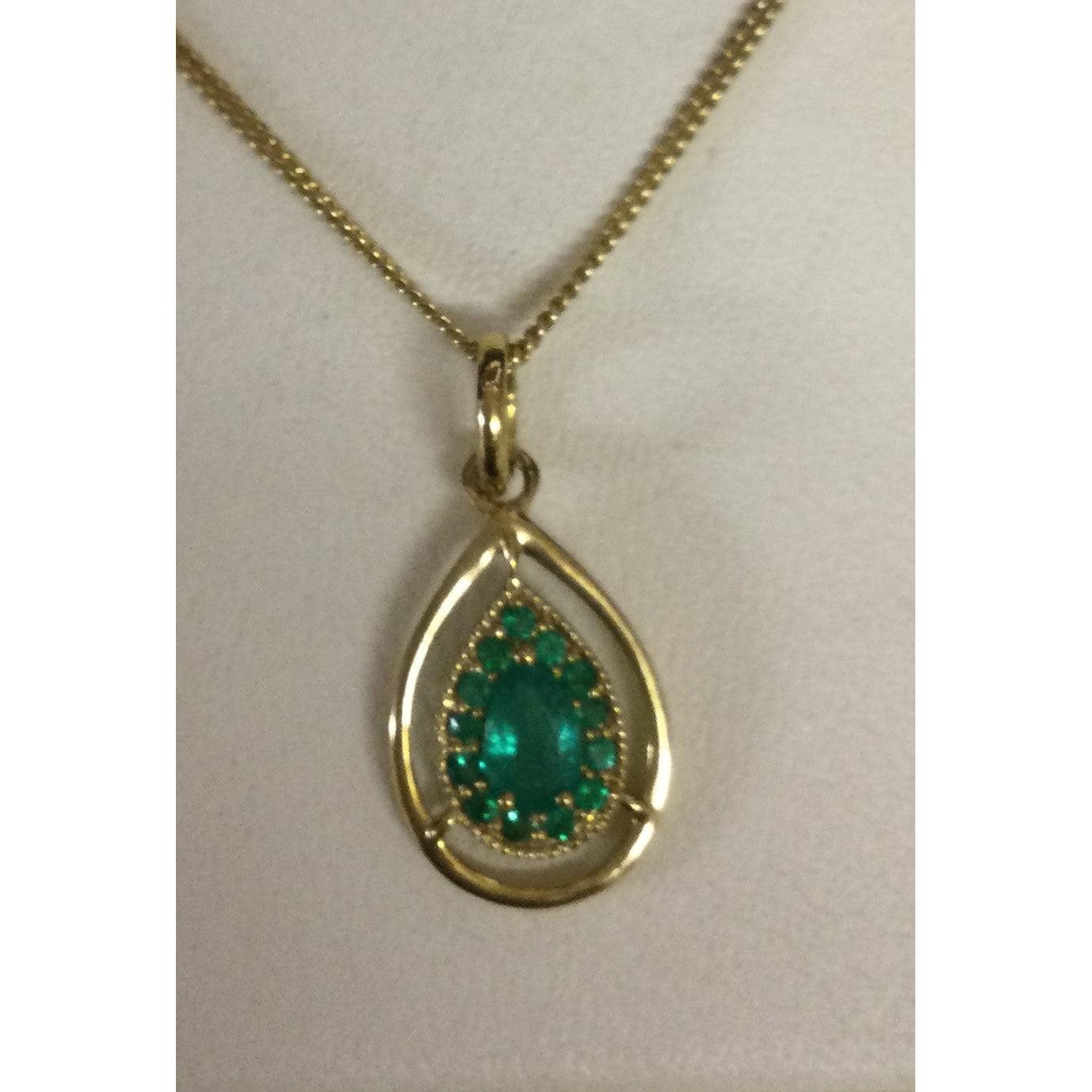 9ct Yellow Gold Emerald Teardrop Pendant. Pendant ONLY