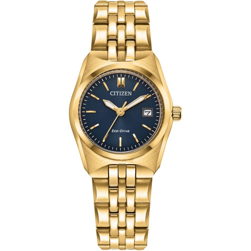 Lady's yellow gold caated blue dual bracelet watch