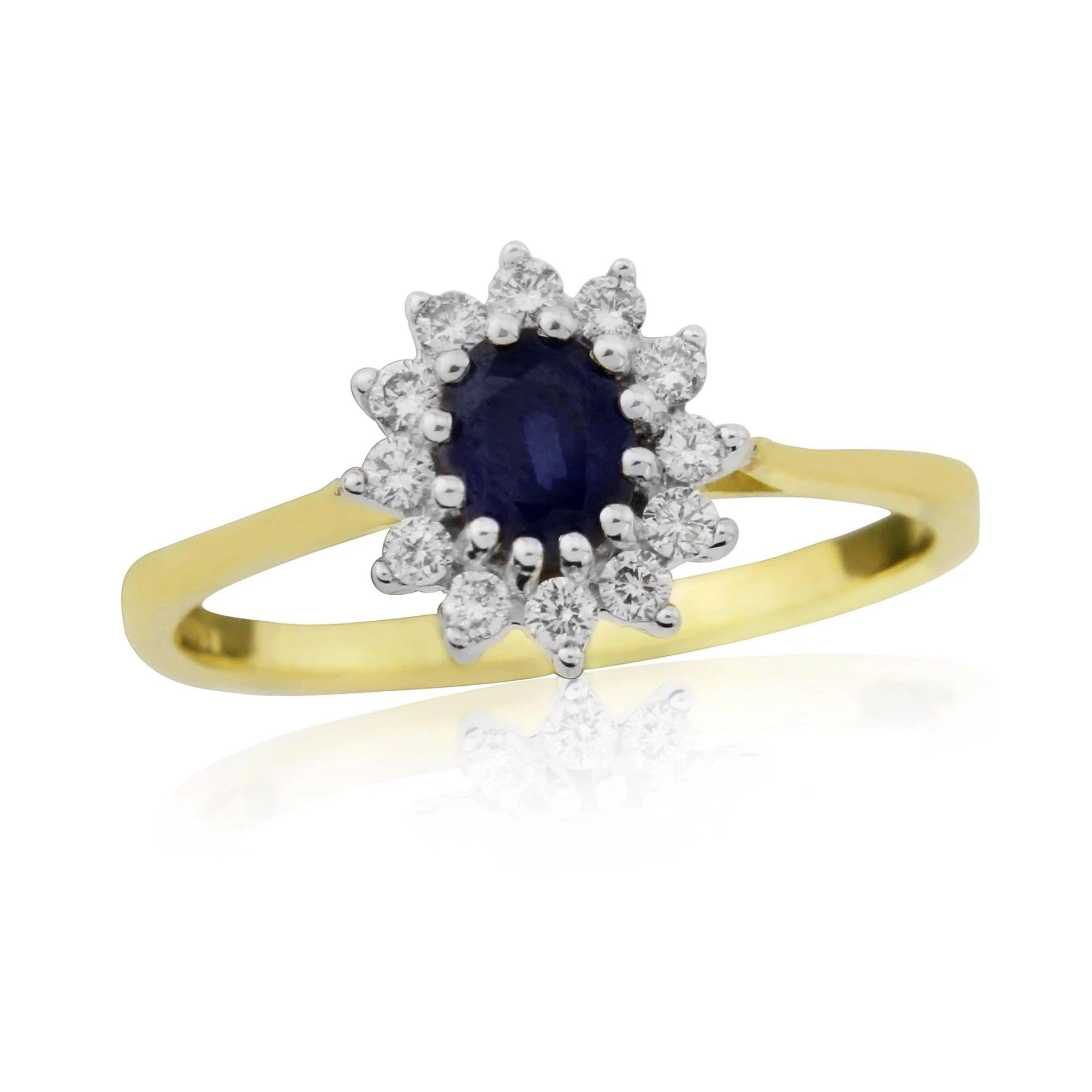 18ct Yellow Gold ovl sapp + dia clw set clust ring