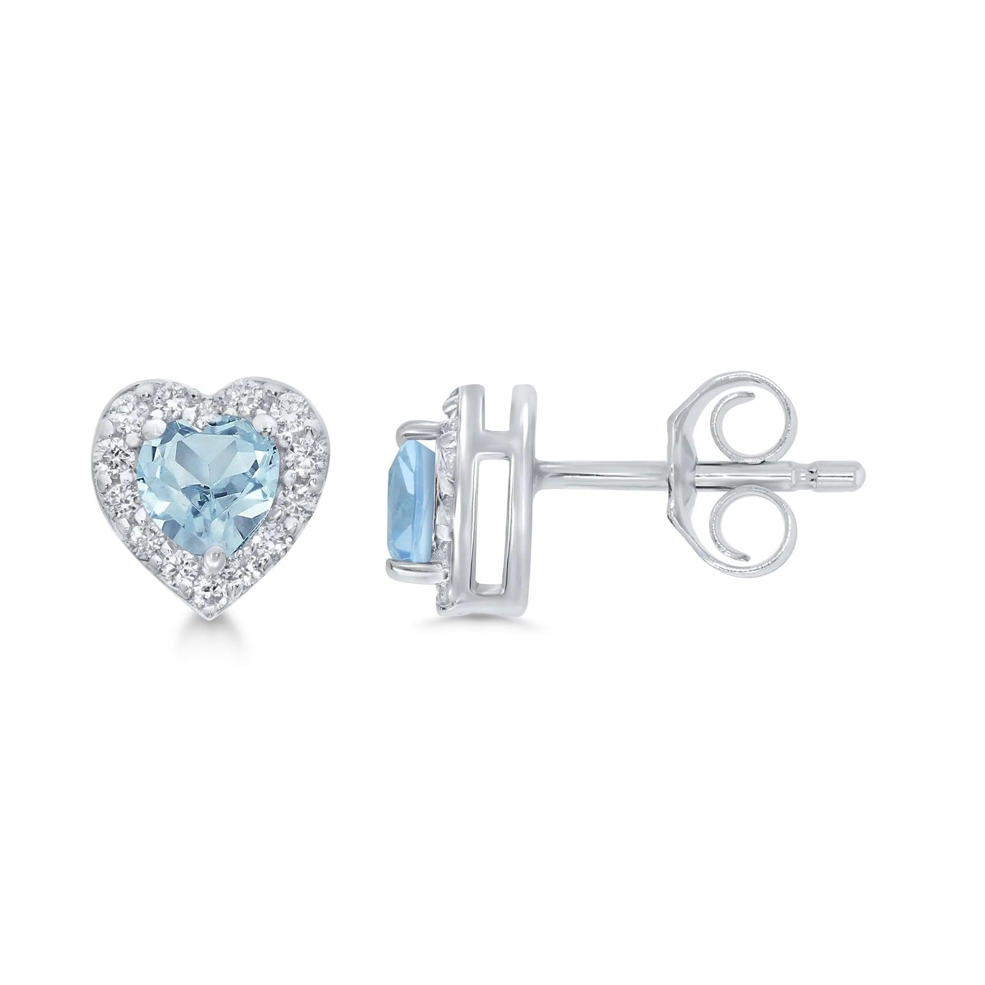 18ct white gold Aquamarine and Diamond heart earrings