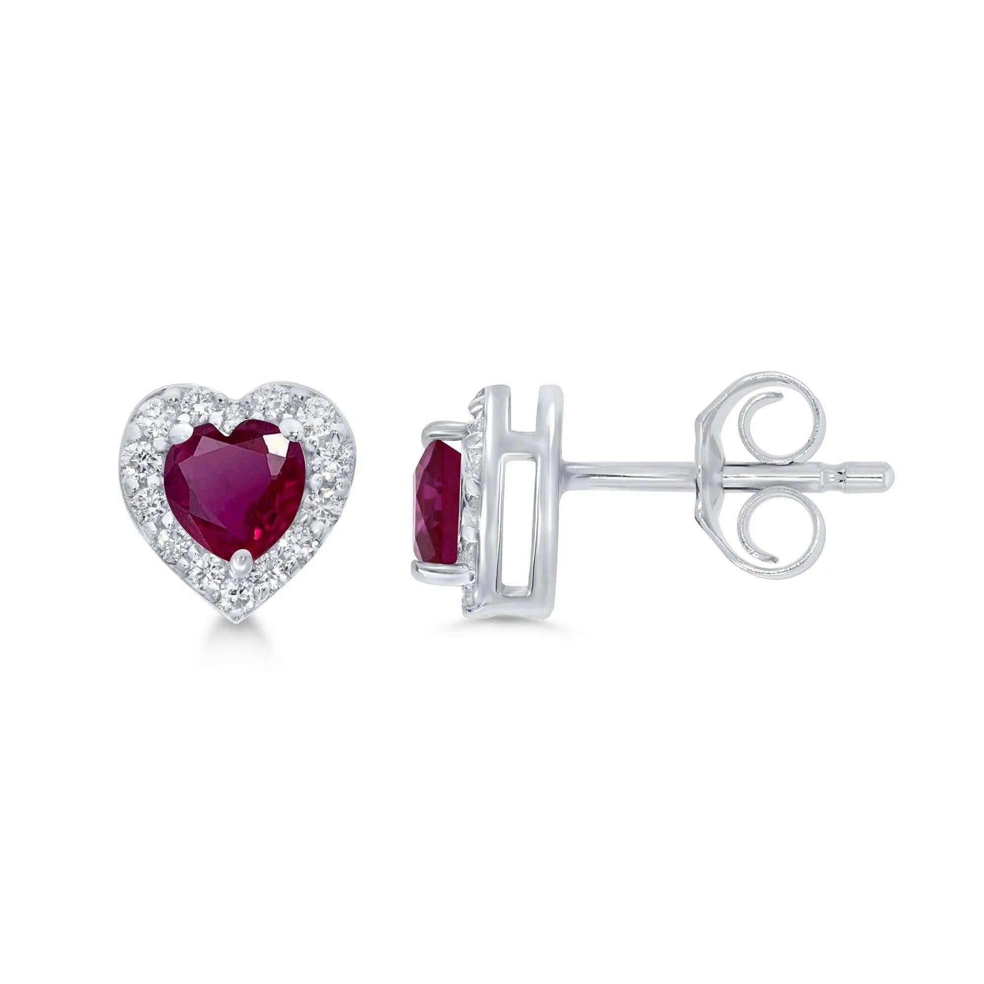 18ct White Gold Ruby & Diamond Heart Stud Earrings