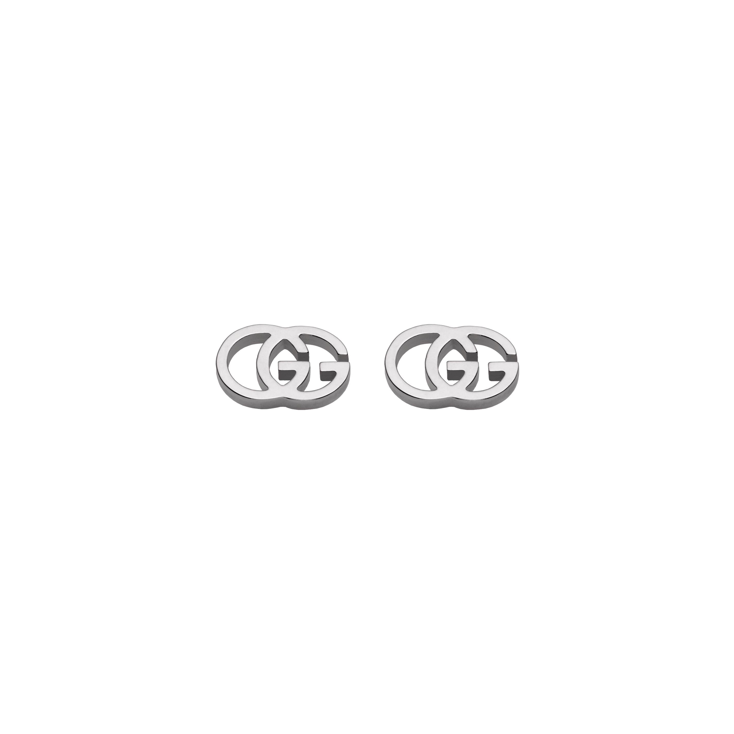 GG RUNNING WHITE GOLD STUD EARRINGS