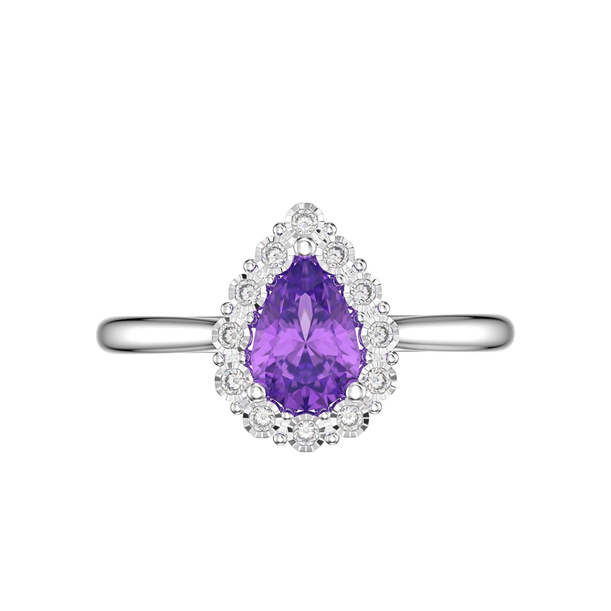9ctW Amethyst and Diamond TearDrop Cluster ring