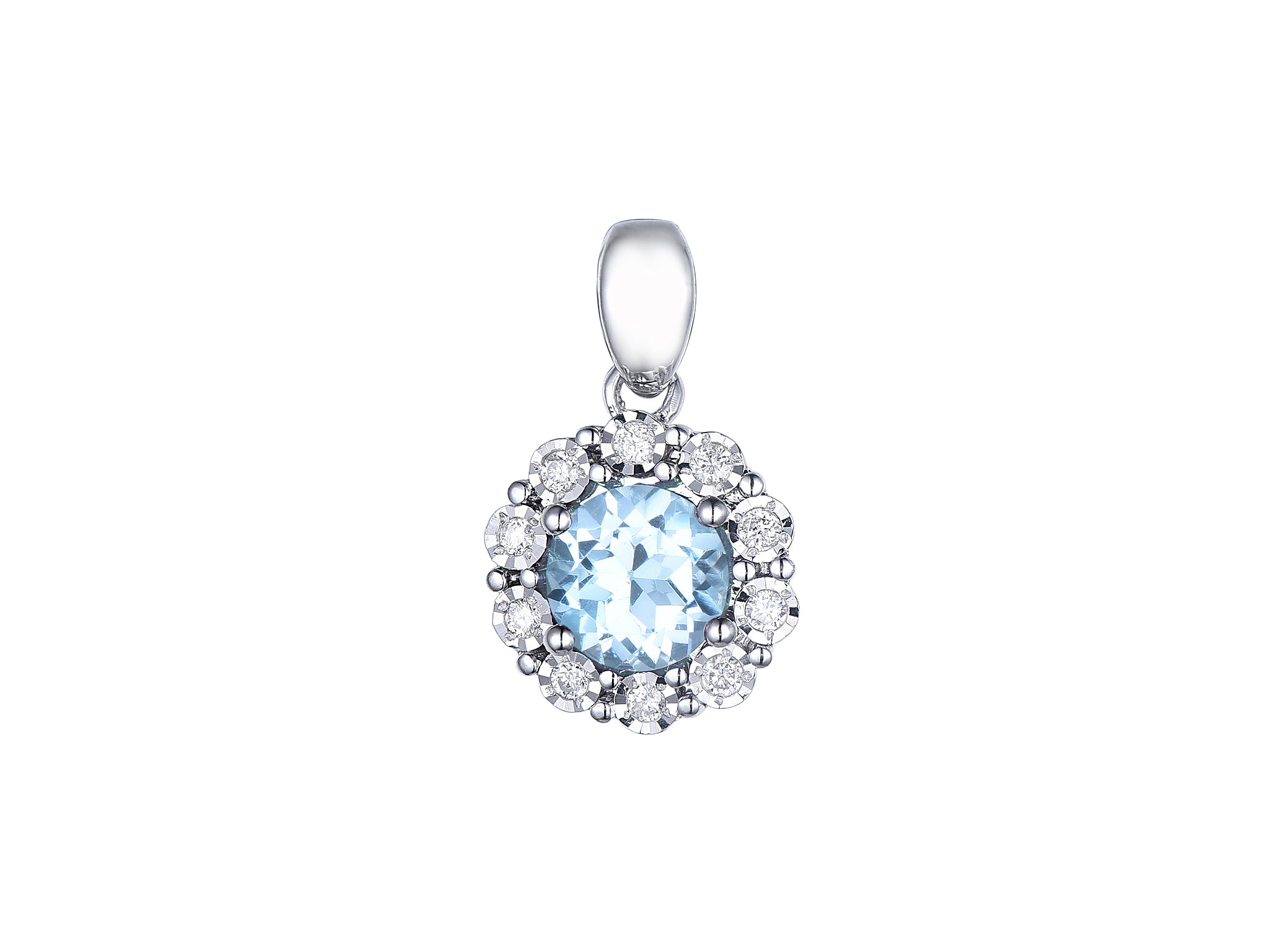 9ctW Blue Topaz and Diamond pendant