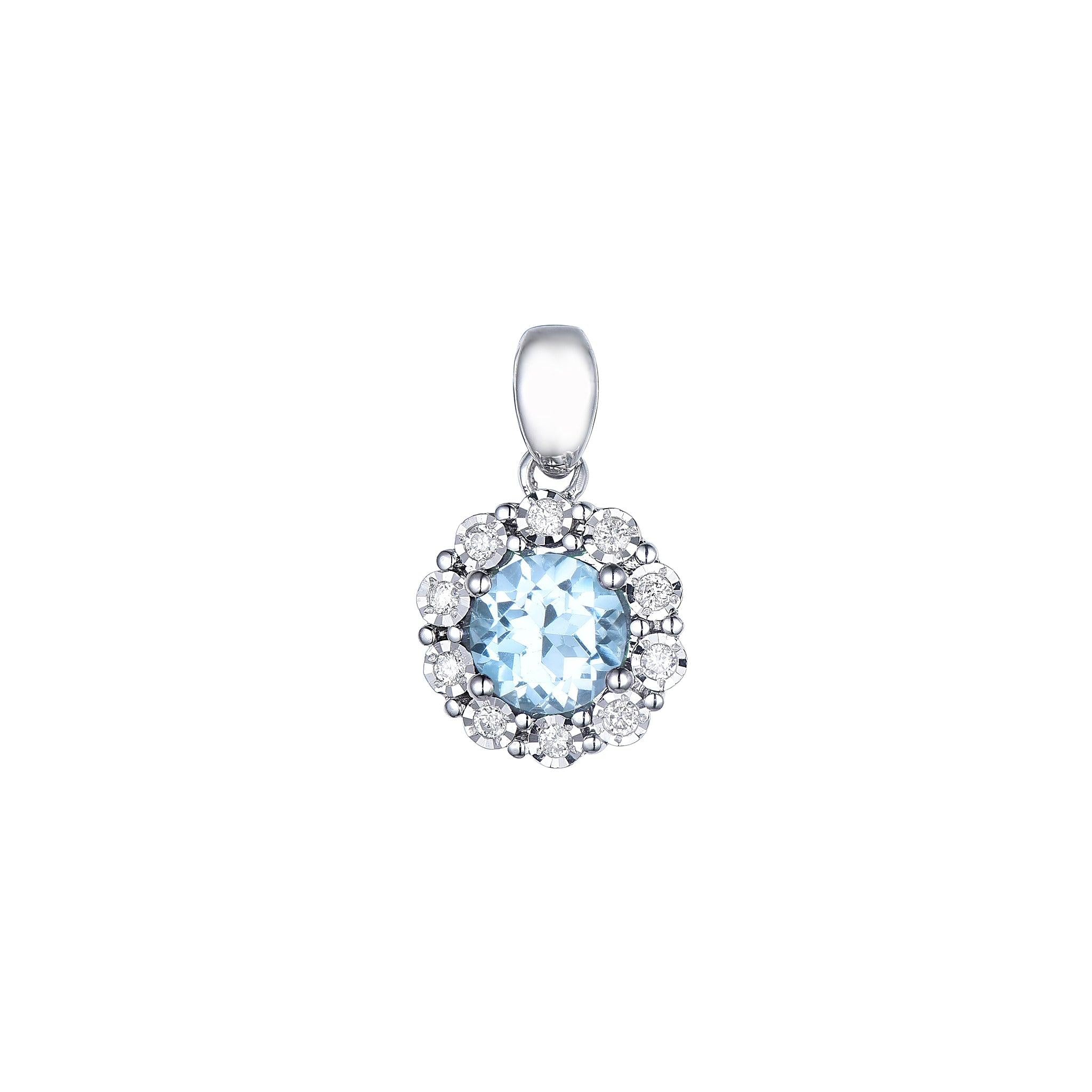 9ctW Blue Topaz and Diamond pendant