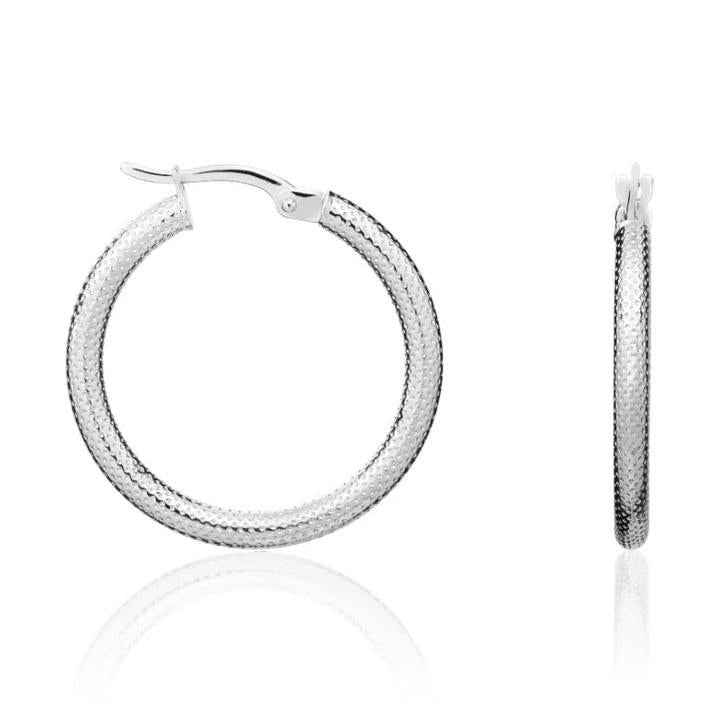9ct White gld Textured hoop earrings