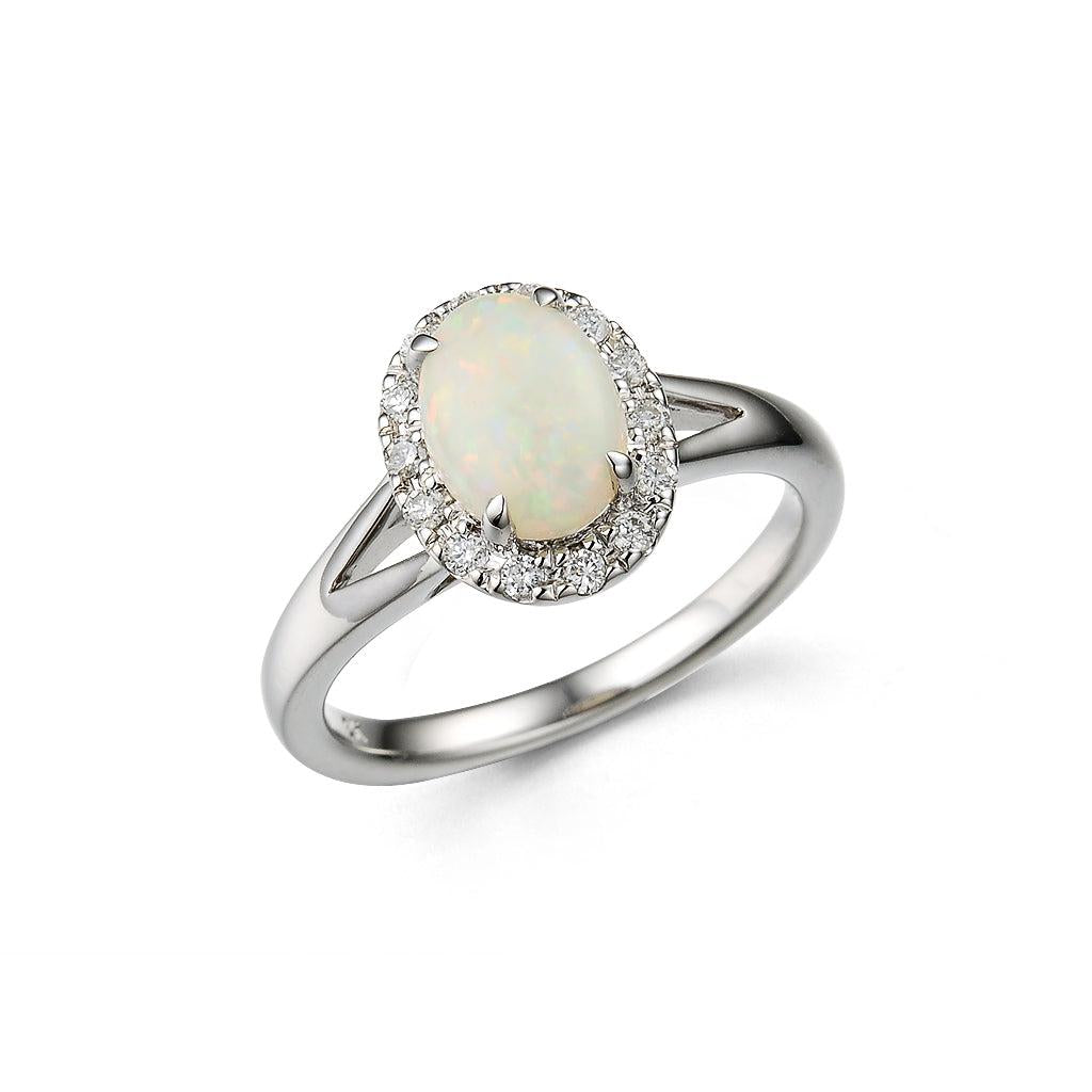 9ct white gold opal and diamond cluster ring