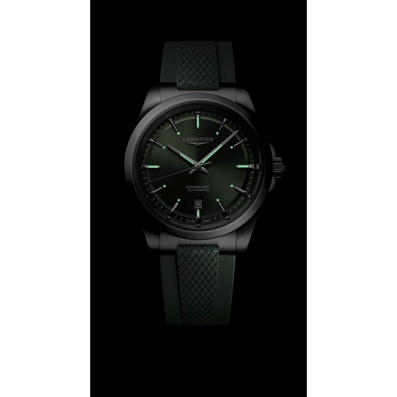 Conquest auto grn dial silicon stp watch