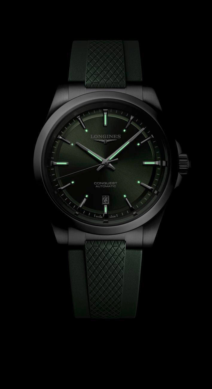 Conquest auto grn dial silicon stp watch