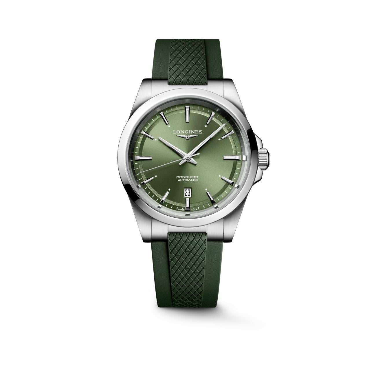 Conquest auto grn dial silicon stp watch