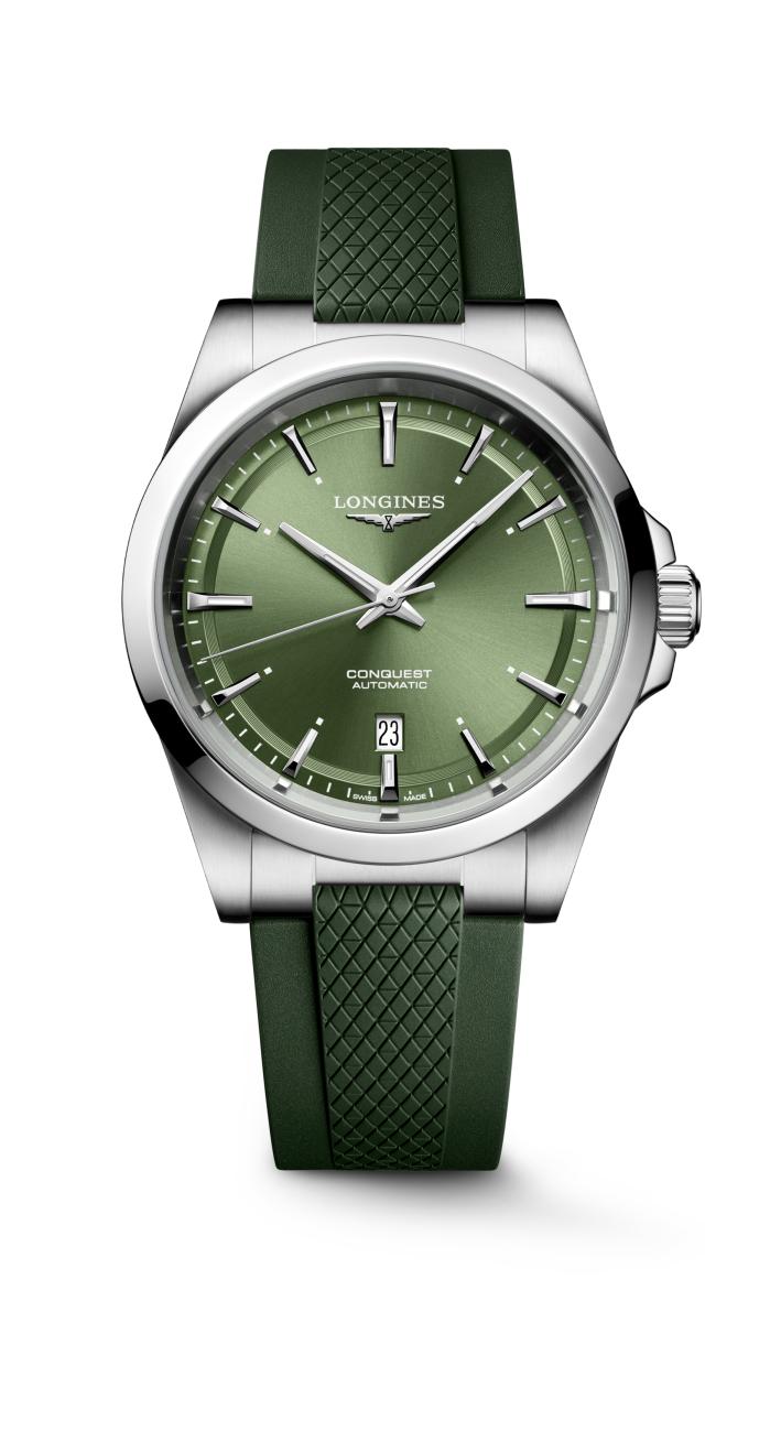 Conquest auto grn dial silicon stp watch
