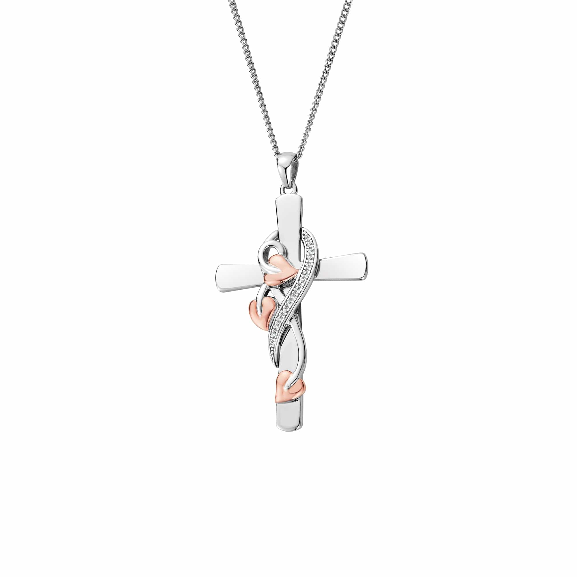 Clogau Tree of Life Vine cross white topaz and sterling silver pendant