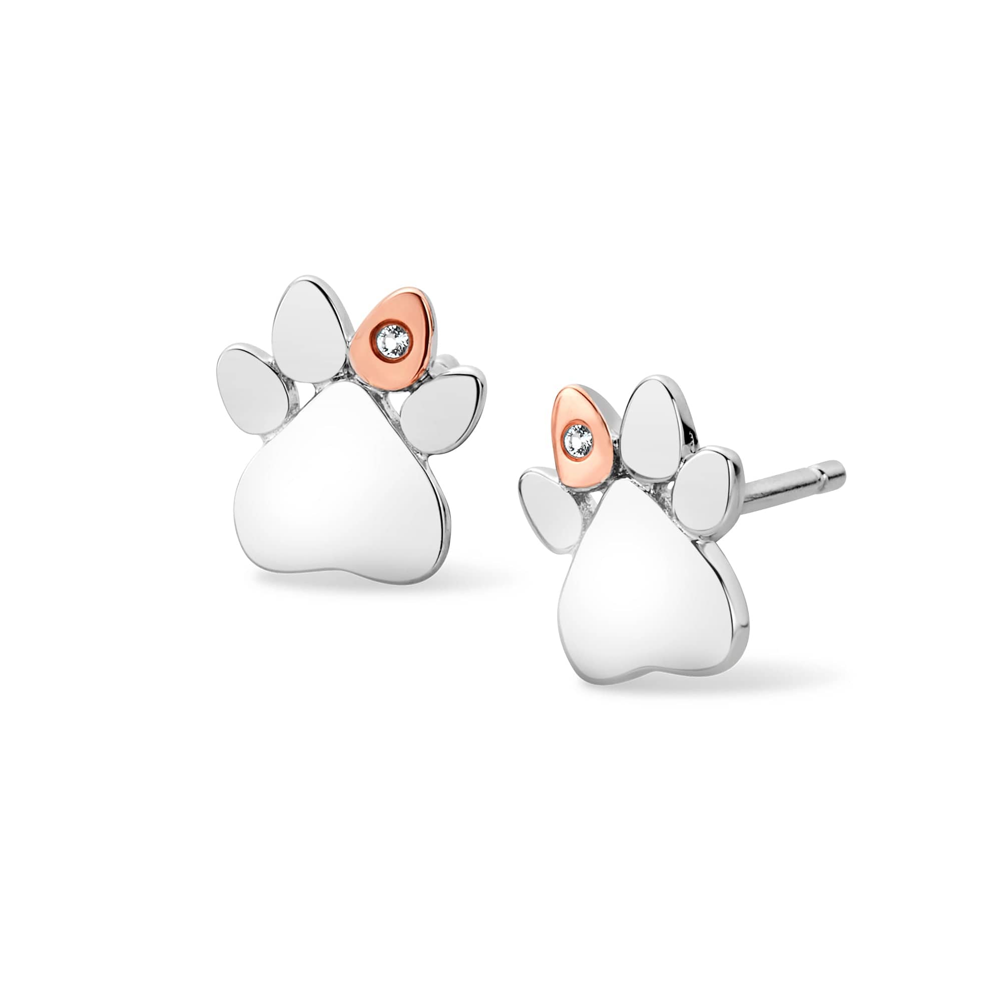 Clogau Paw Prints Sterling Silver, White Topaz stud earrings