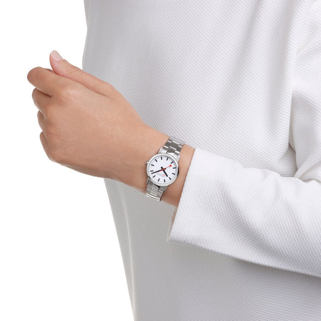 Mondaine Classic 30mm Stainless Steel Case and Bracelet watch with a White Dial