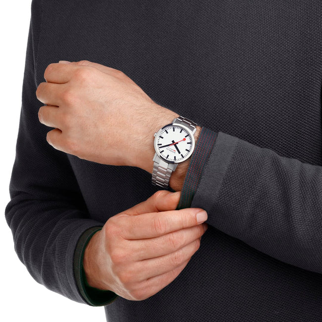 Mondaine Classic 40mm Stainless Steel Bracelet Watch with a White Dial
