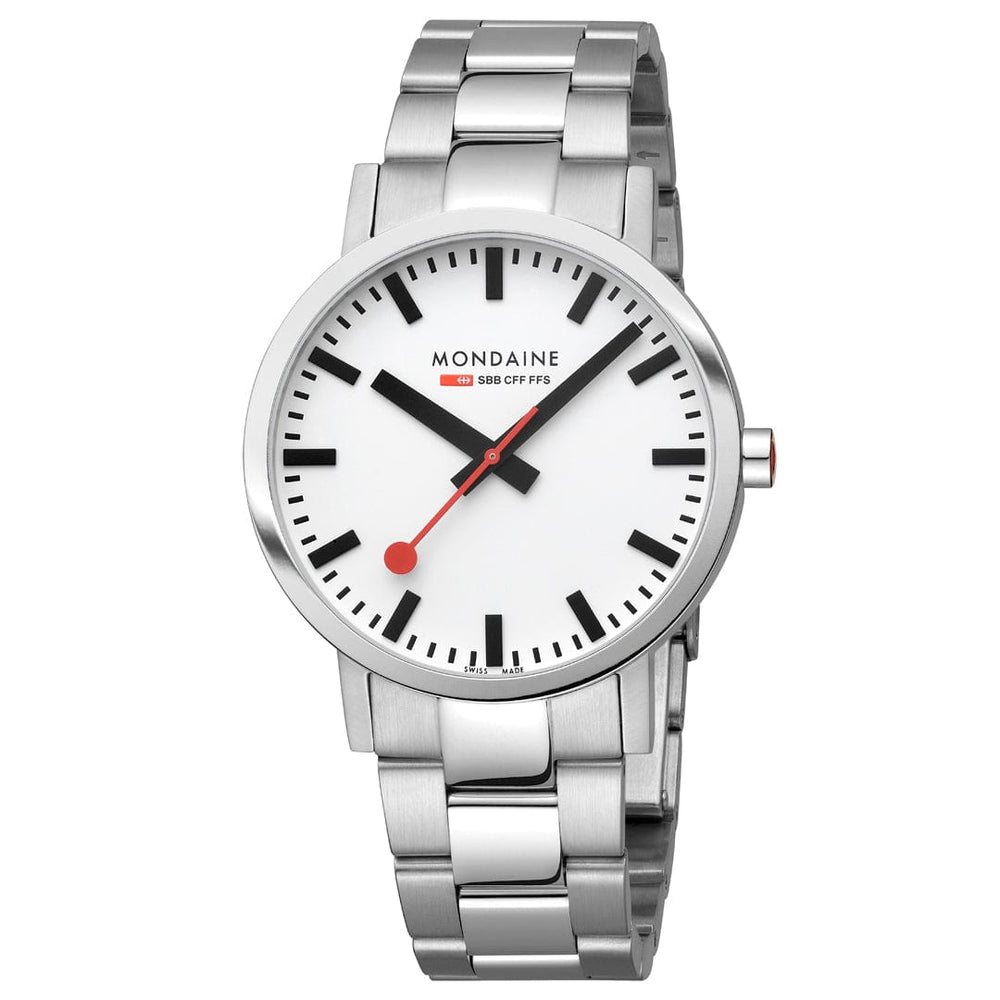 Mondaine Classic 40mm Stainless Steel Bracelet Watch with a White Dial