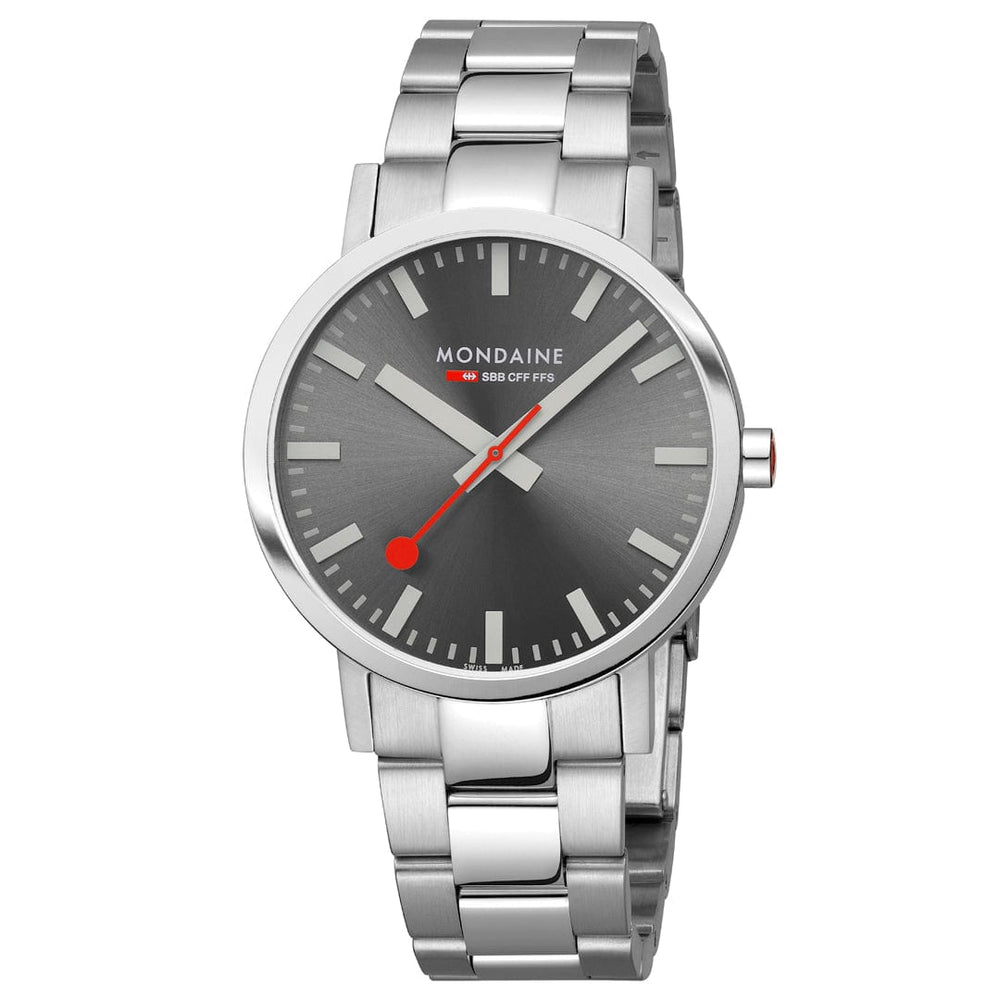 Mondaine Classic 40mm Stainles Steel Case and Bracelet with a Grey Dial
