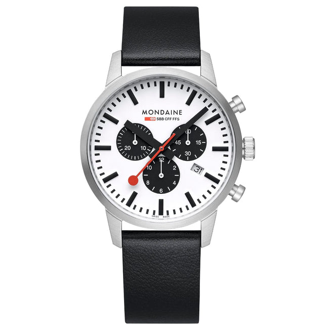 Mondaine Neo 41mm White and Black Panda Dial with Black Vegan Strap