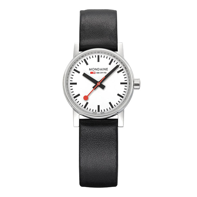 Mondaine Evo2 30mm White Dial Black Vegan Strap Watch