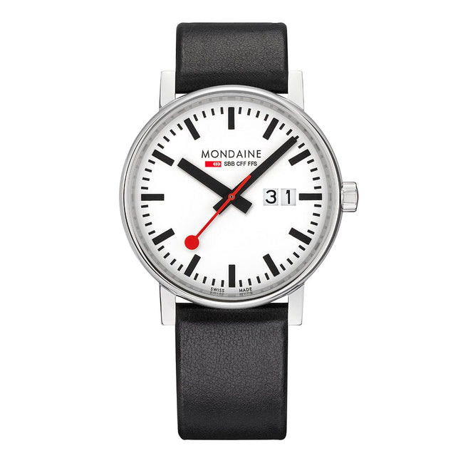 Mondaine Evo2 40mm White Dial fitted with Black Strap