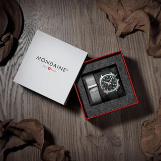Mondaine Grand Cushion 41mm Green Dial and Vegan Strap Watch supplied with Mesh Bracelet