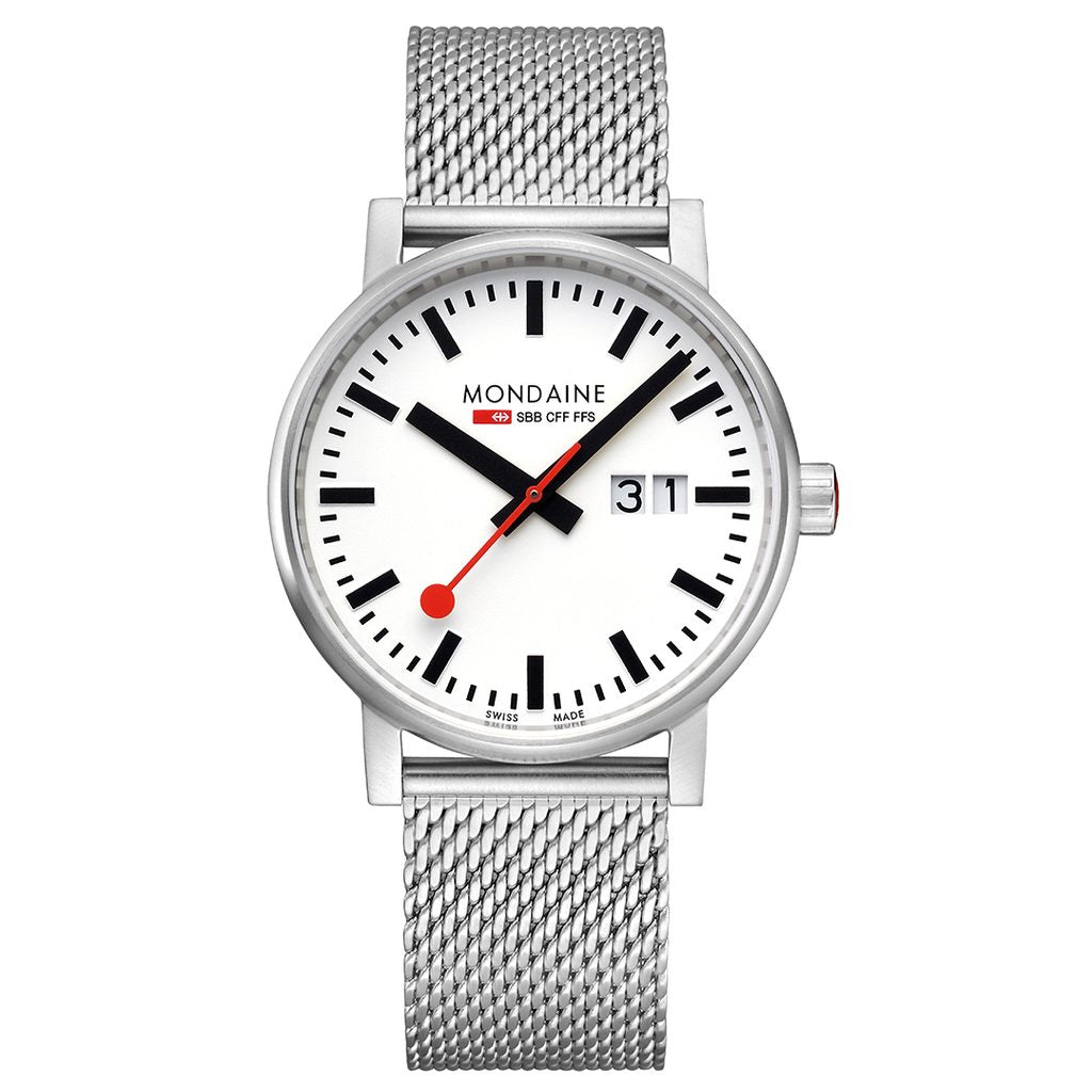 Mondaine Evo2 40mm Big Date White Dial Stainless Steel Brushed Bracelet