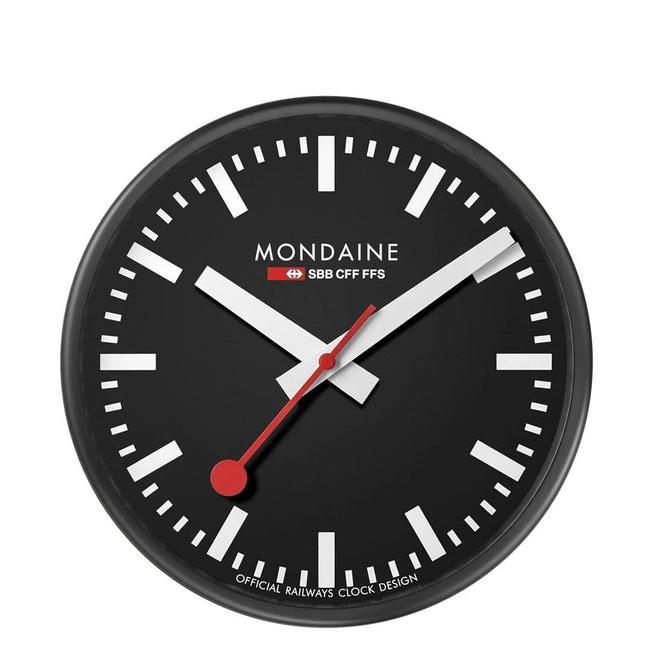 Mondaine 25cm Black Dial Wall Clock with Black Aluminum Frame