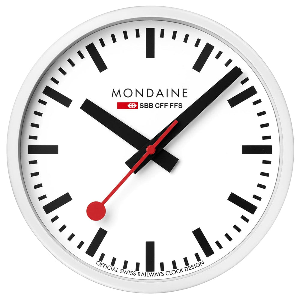 Mondaine 25cm Clock with White Dial and White Aluminum Frame