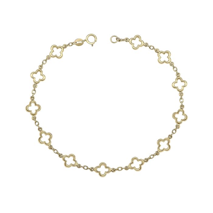 9ct yellow gold four leaf flower bracelet