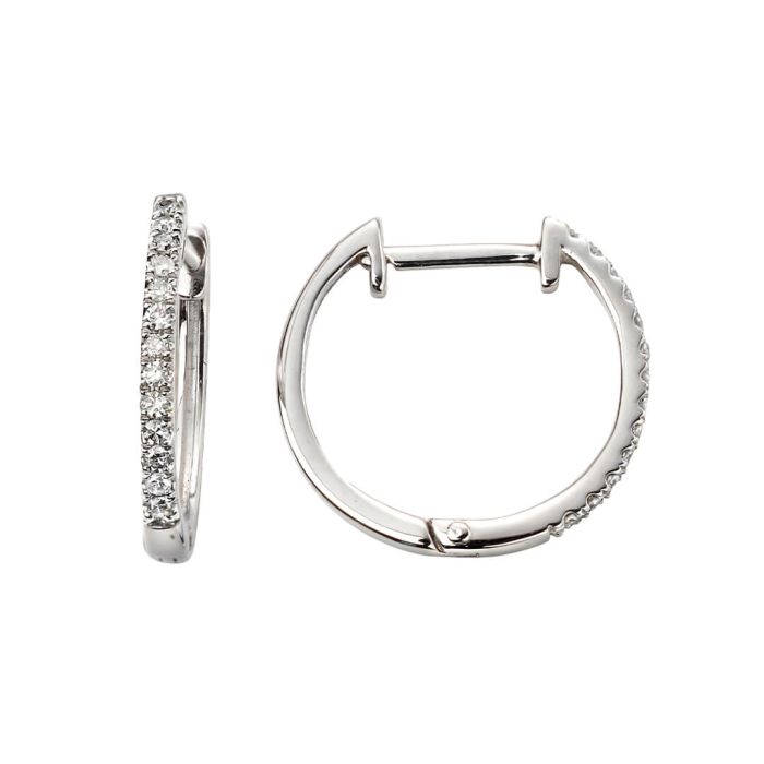 9ct White gold pave set diamond huggie hoop earrings