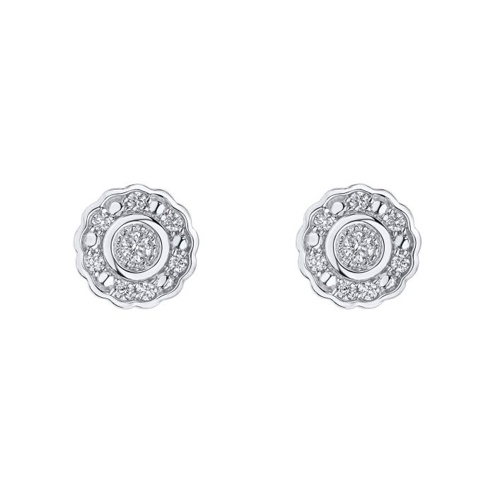 9ct White gold diamond flower cluster stud earrings