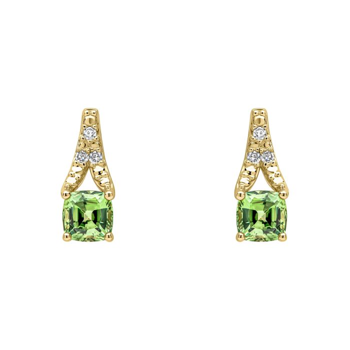 9ct Yellow gold Green Sapphire Rose cut and Diamond drop earrings