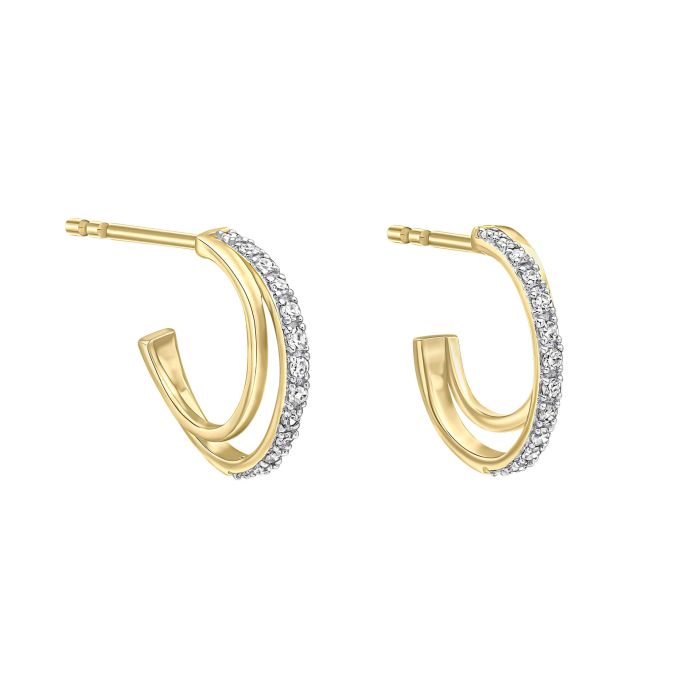 9ct Yellow gold diamond double hoop earrings
