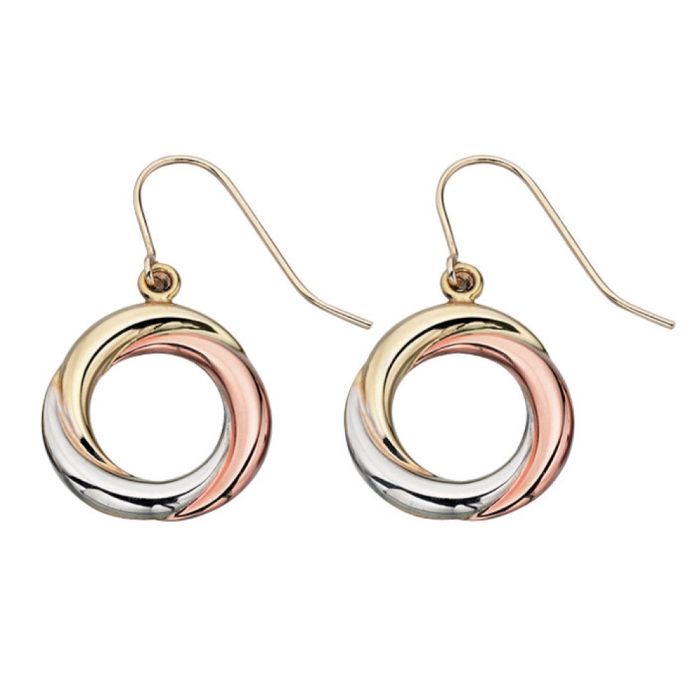 9ct Yellow Rose and White gold open circle drop earrings