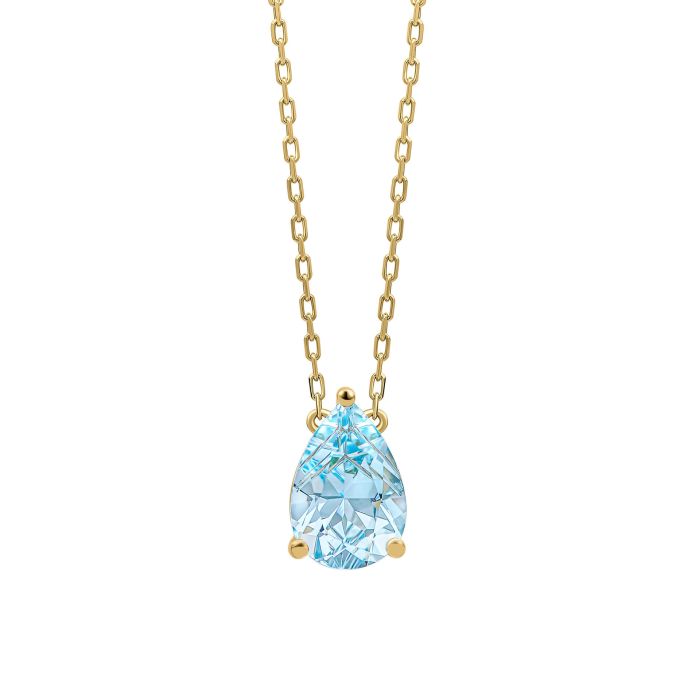 9ct Yellow gold Pear shape Blue Topaz Necklace