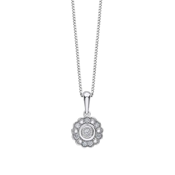 9ct White gold Diamond cluster pendant