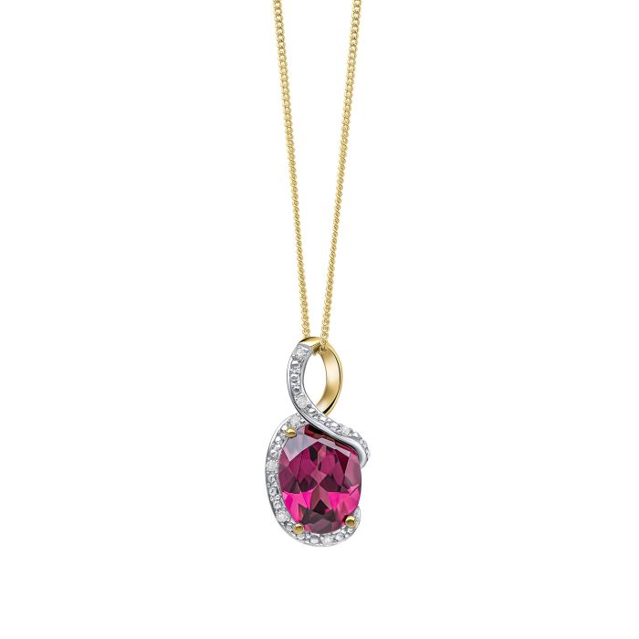 9ct Yellow gold Rhodolite Garnet and Diamond pendant