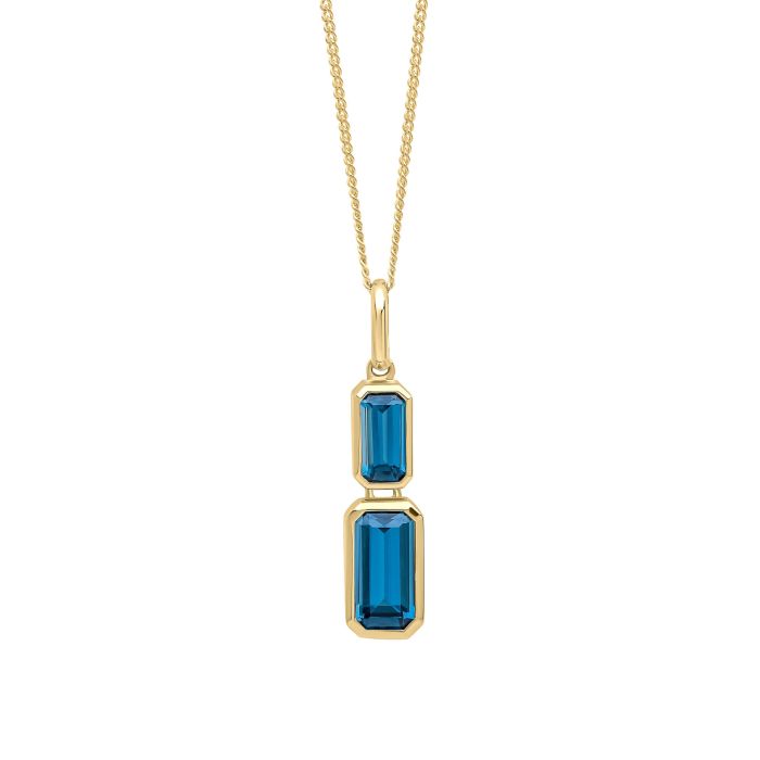 9ct Yellow gold London Blue Topaz 2 tier elongated pendant