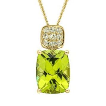 9ct Yellow gold Cushion cut Peridot and cluster pendant