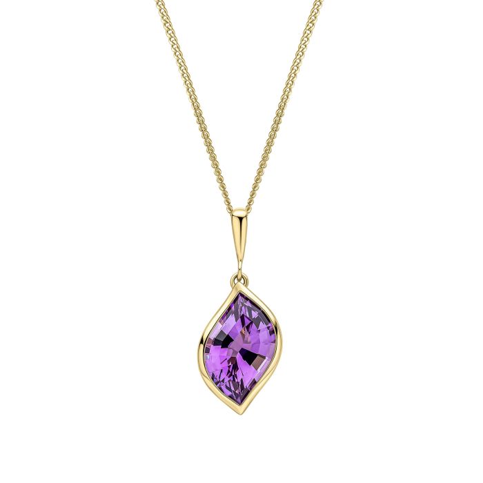 9ct Yellow gold Flame cut Amethyst pendant