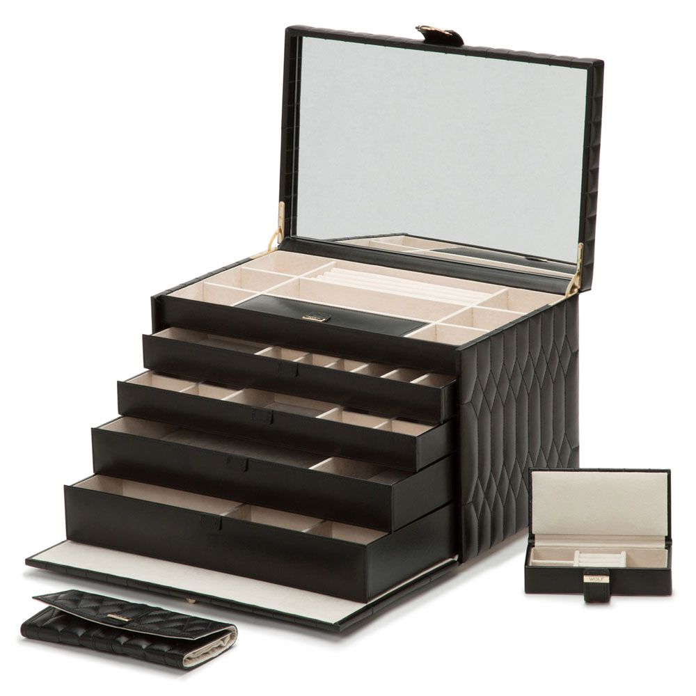 Wolf 1834- Caroline Extra Large Jewellery Case- Black