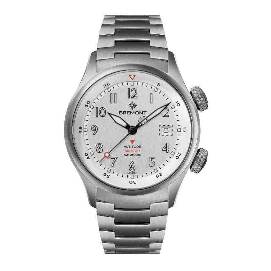 Bremont Altitude MB Meteor automatic watch. Silver dial, titanium bracelet.