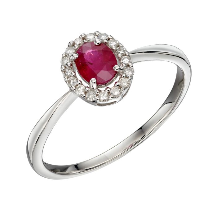 9ct White Gold Oval Ruby and Diamond Cluster ring
