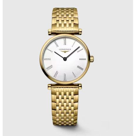 Longines La Grande Classique Quartz Watch. White Dial Yellow Gold PVD Bracelet.